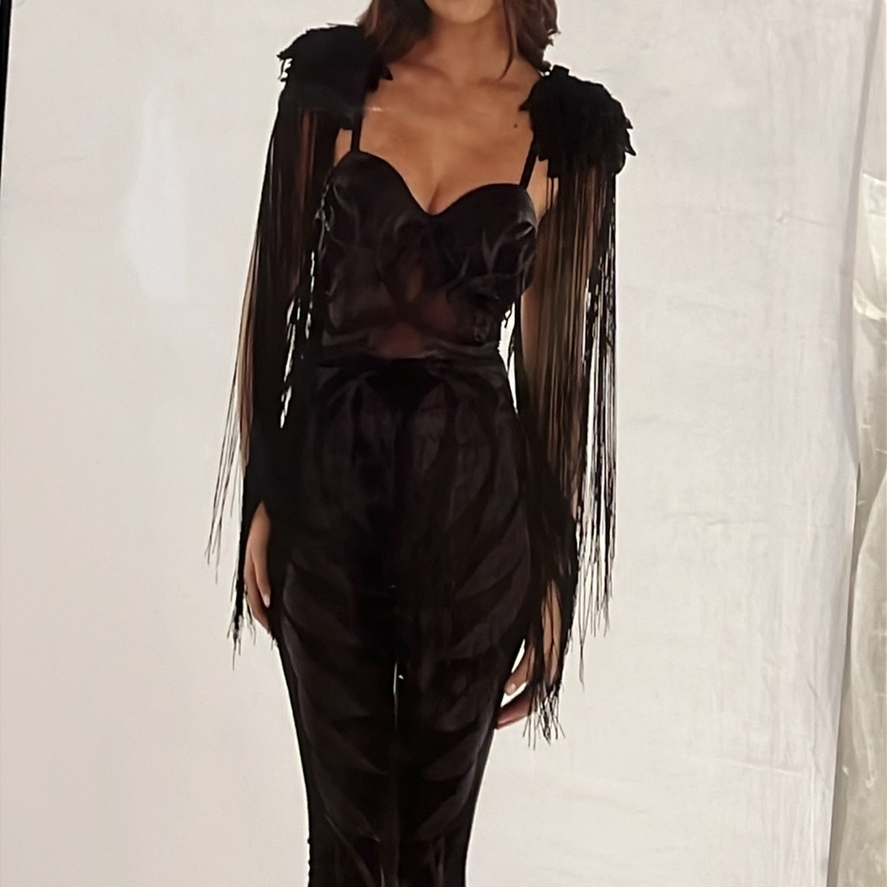 Dark Angel costume Small 2-4 black bodysuit fringe festival rave burn outfit NIB